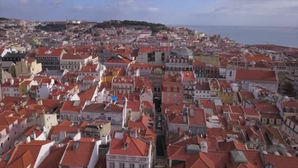 Aerial view over the Capital of Portugal, Lisbon and the City Centre Below.