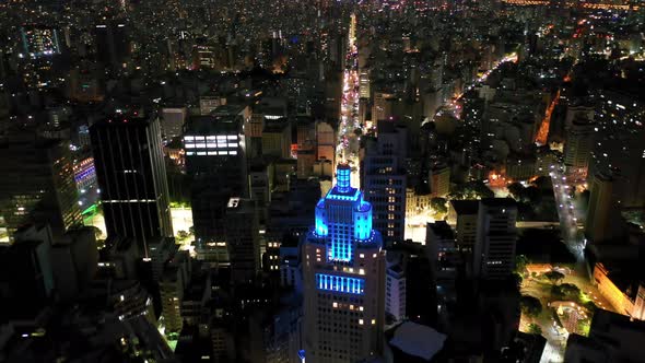 Night downtown Sao Paulo Brazil. Downtown district at night life scenery.