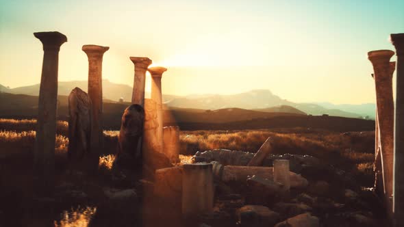 Old Greek Temple Ruins at Sunset alt