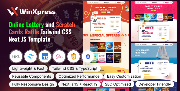 WinXpress – Online Lottery and Scratch Cards Raffle Tailwind CSS Next JS Template