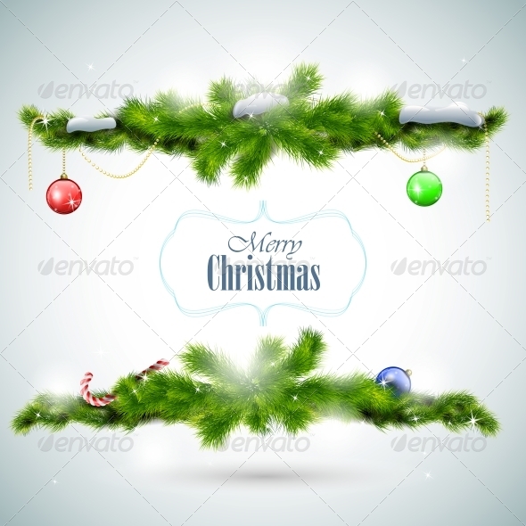 Christmas Card with Fir Branches and Balls