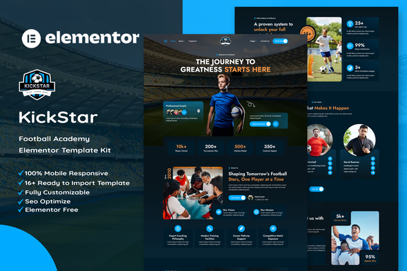 Kickstar - Football Academy Elementor Template Kit