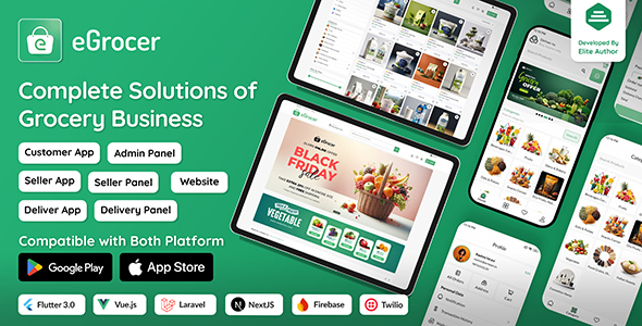 eGrocer - Online Multi Vendor Grocery Store, eCommerce Flutter Full App | Admin Panel | Web Version