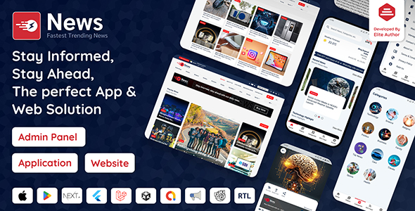 News App and Web โ Flutter News App for Android and iOS App | Laravel Admin Panel + News Website