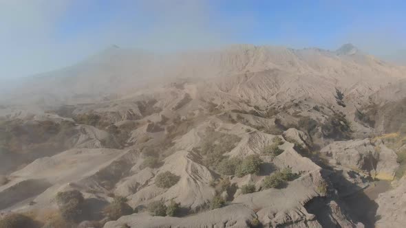 Aerial View the Crater of the Famous Active Bromo Volcano or Mount Gunung Bromo Inside the Tengger