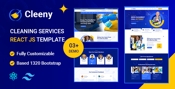 Cleeny – Cleaning Services & Repair Company  React Tailwind Template