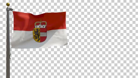 Salzburg Flag (Austria) on Flagpole with Alpha Channel - 4K