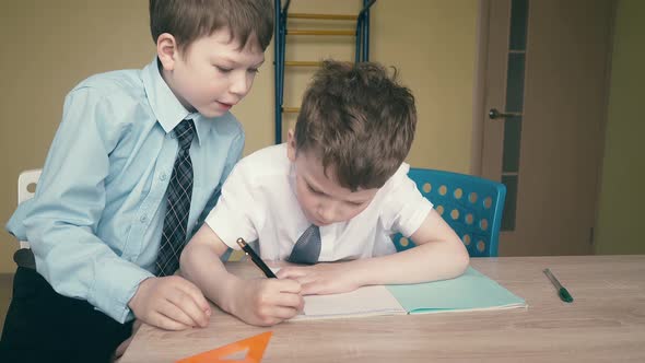 Tracking Pupils Do Homework Write Numbers in Notebooks Help Each Other