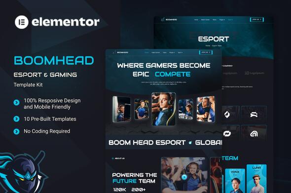 BoomHead - Esport & Gaming Elementor Template Kit
