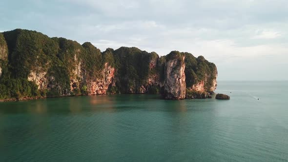 Aerial View of Tropical Lagoon Beach Between Rocks