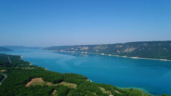 Lake of Sainte-Croix in the Verdon Regional Natural Park in France from the sky