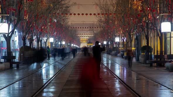 Beijing Qianmen Street at Chinese City Buildings Timelapse