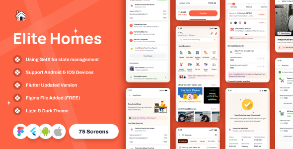 EliteHome – Flutter Home Service Booking App UI Kit + GetX (On-Demand App Template)
