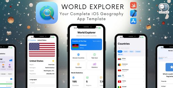 World Explorer - Complete iOS App Template | SwiftUI | In-App Purchase | Quiz Game | Geography