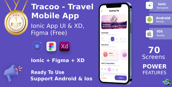 Travel Mobile App | UI Kit | Ionic | Figma + XD FREE | Tracoo