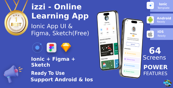 Online Learning App ANDROID + IOS + FIGMA + Sketch | UI Kit | Ionic | Izzi