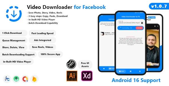 Video Downloader for Facebook - Android Studio, AdMob, Android 16