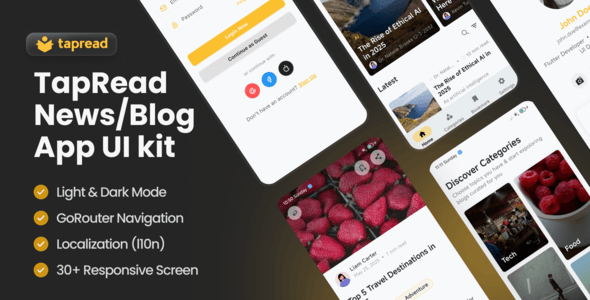 TapRead - Premium Flutter News & Magazine App UI Template | Feature-Rich
