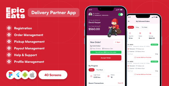 Epic Eats – Flutter Food Delivery Partner App UI Kit
