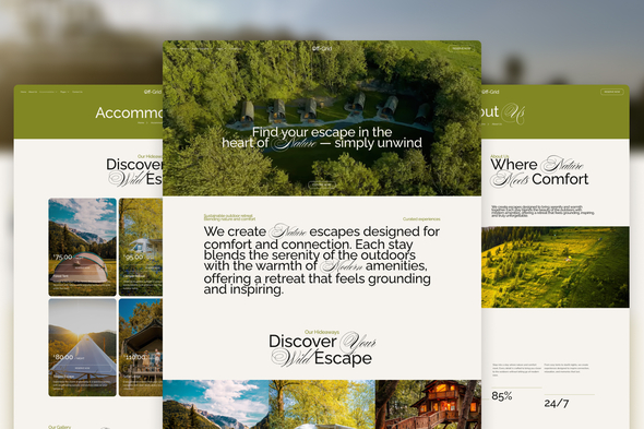 Off-Grid - Modern Natural Glamping Elementor Template Kit