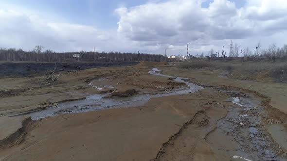 Aerial view of dry riverbed poisoned in Karabash city 18