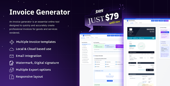 Professional Invoice Generator - 20 Templates, Dual Storage, Business Intelligence, SaaS Ready