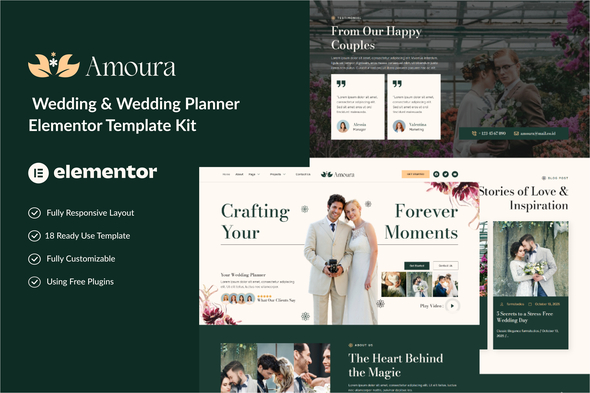 Amoura -  Wedding & Wedding Planner Elementor Template Kit