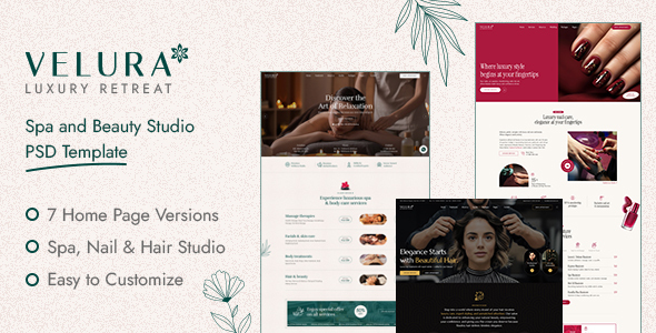 VELURA - Spa and Beauty Studio Landing Page PSD Template