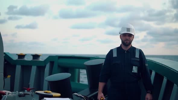 Marine Deck Officer or Chief Mate on Deck of Offshore Vessel or Ship