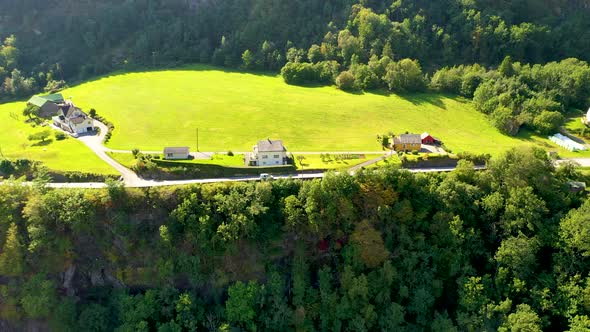 Houses on a cliff in Norway, Aerial footage