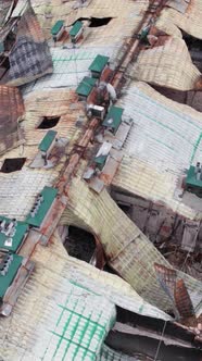 Vertical Video of a Damaged House During the War in Ukraine