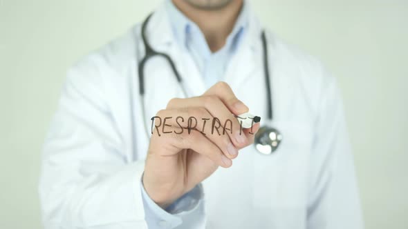 Respiration, Doctor Writing on Transparent Screen