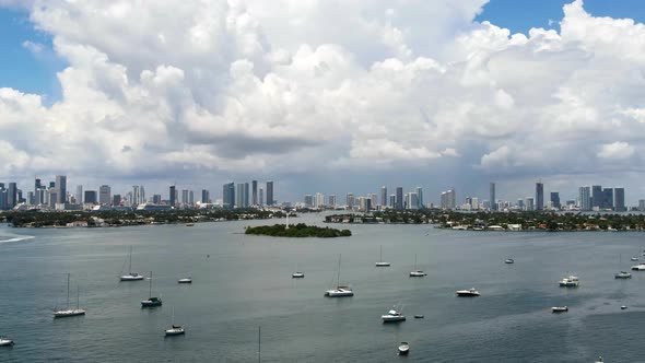 Time Lapse of Boats and Yachts in Harbor with Miami Skyline, Copy Space