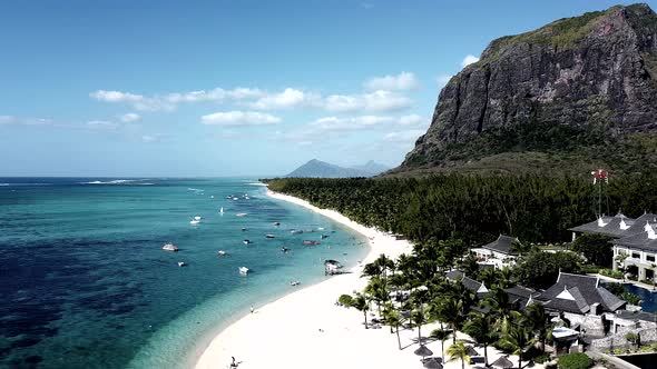 Beautiful Le Morne beach with brabant mountain in background,dolly shot