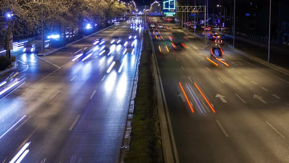 Beijing Night Highway Traffic Aerial Cityscape China Zoom Out