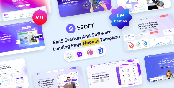 eSoft - SaaS Startup & Software Landing Page Node.js Template