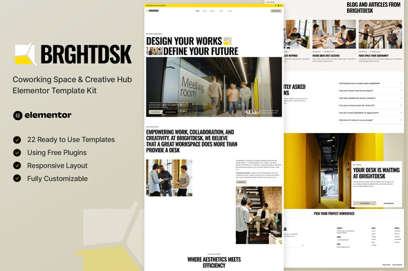 BrightDesk - Coworking Space & Creative Hub Elementor Template Kit