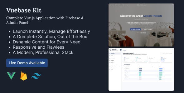Vuebase Kit: The perfect starter for your Landing Page, and Shop. Full Frontend + Admin included