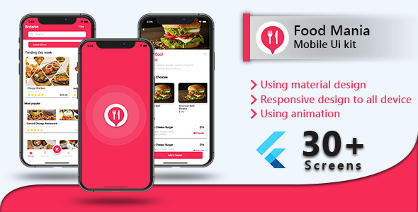 Food Mania Android + iOS + Figma + Sketch + XD | Flutter | Food Delivery & Delivery Boy 2 Apps