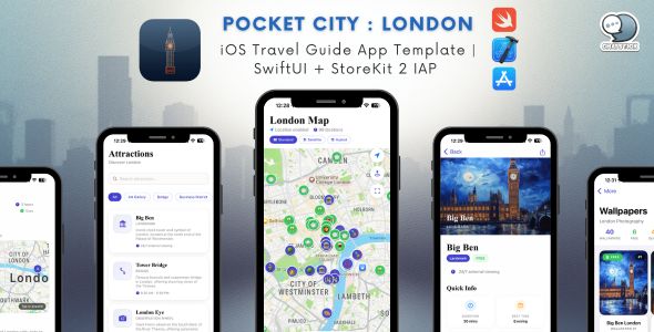 Pocket City - iOS Travel Guide App Template | SwiftUI + StoreKit 2 IAP | Universal