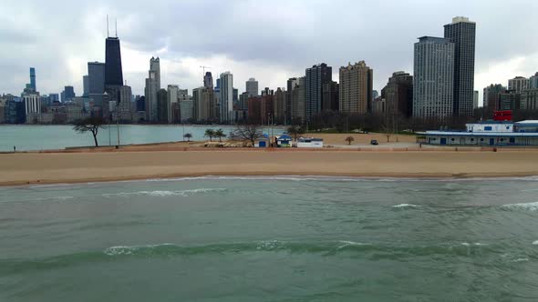 aerial view of beach in lake michigan chicago