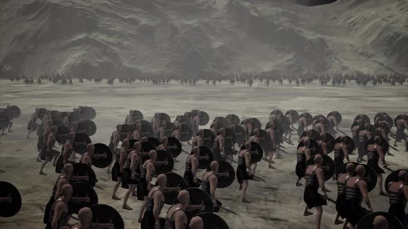 Two Big Ancient Armies Facing Each Other In A Battlefield