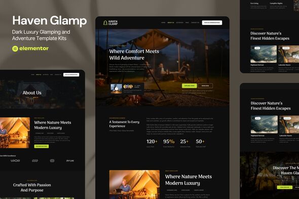 Haven Glamp - Dark Luxury Adventure Elementor Template Kit
