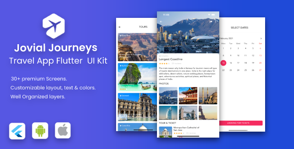 Jovial Journeys Android App Template + iOS App Template | Flutter | Trip Booking