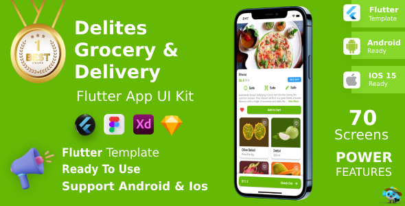Grocery Order & Delivery Android + iOS + Figma + XD + Sketch | Flutter | Delites