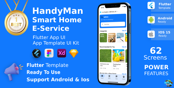 Smart Home E-Service ANDROID + IOS + Figma + XD + Sketch | Flutter | Handyman