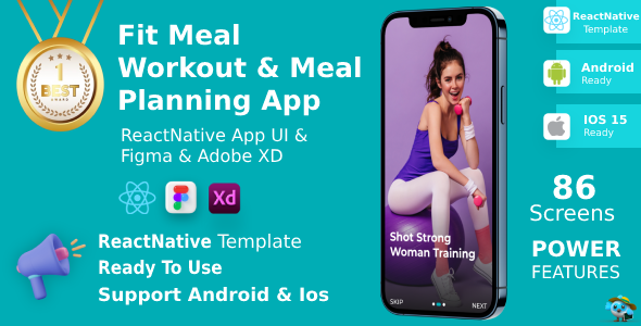 FitMeal ANDROID + IOS + FIGMA + XD | UI Kit | React Native | Fitness & Meal Planning App