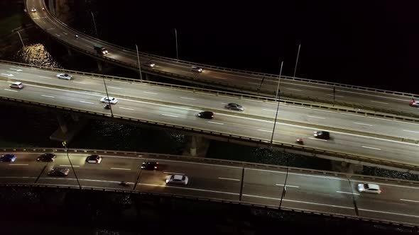 Aerial view look down car traffic at Penang Bridge