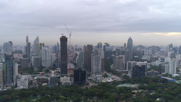 4K aerial drone footage of Bangkok skyline.