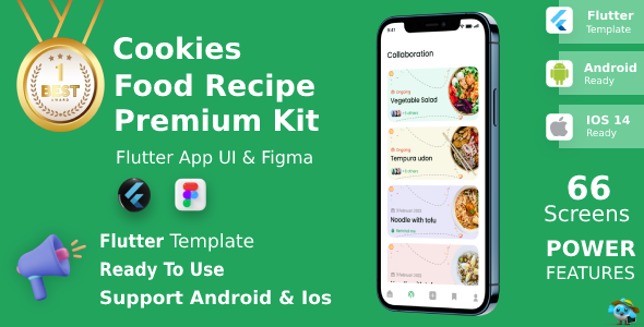Cookies App ANDROID + IOS + FIGMA | UI Kit | Flutter | Food Recipe Premium App